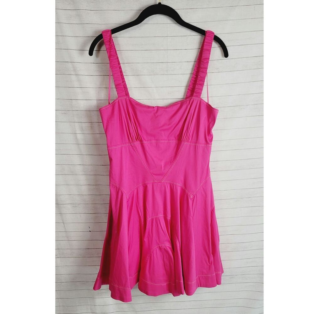 By Anthropologie Plunge Drop-Waist A-Line Mini Dress in Hot Pink, sz Medium